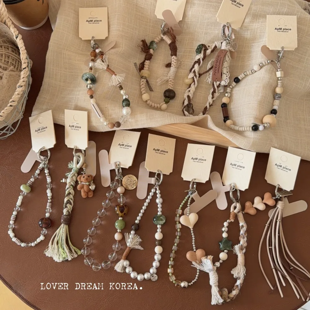 Vintage Bow Maillard Color Contrast Tassel Keychain Bag Charm for Purse Phone Lightweight Soft Bohemian Daily Non Slip