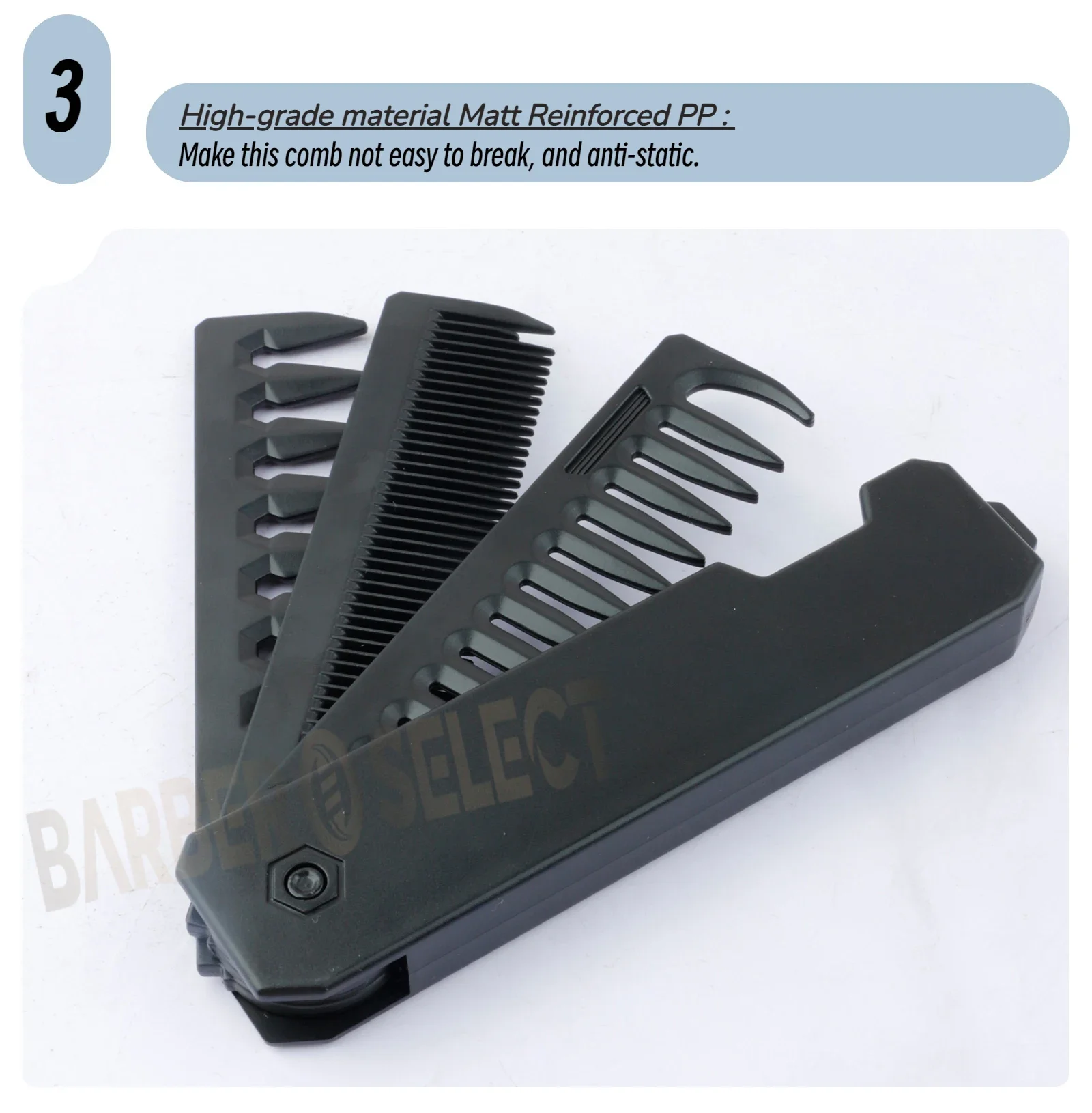 Neuester 1/2/3-in-1 tragbarer Klappkamm, Friseur-Clipper-Kamm, breitzahniger Kamm für Ölhaar, Mini-Bartkamm, Styling-Werkzeug für den Salon. – Detail 17