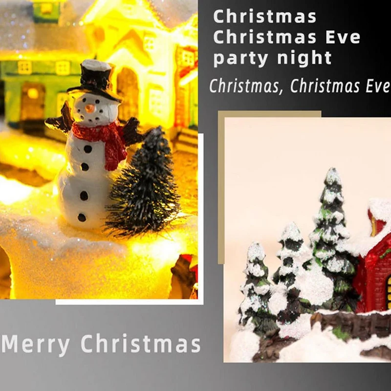 1 PCS Christmas Village Houses Sets Rotating Train Display Figurines LED Light Up Santa