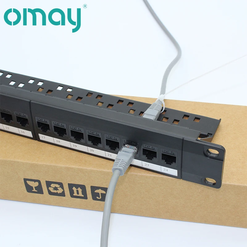 OMAY 19Inch 1U 8/24 Port CAT6 Patch Pan Cabinet Rack Pass-Through RJ45 Cable Adapter Keystone Jack Modular Frame