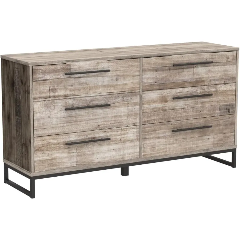 Industrial 6 Drawer Dresser, Butcher Block Gray