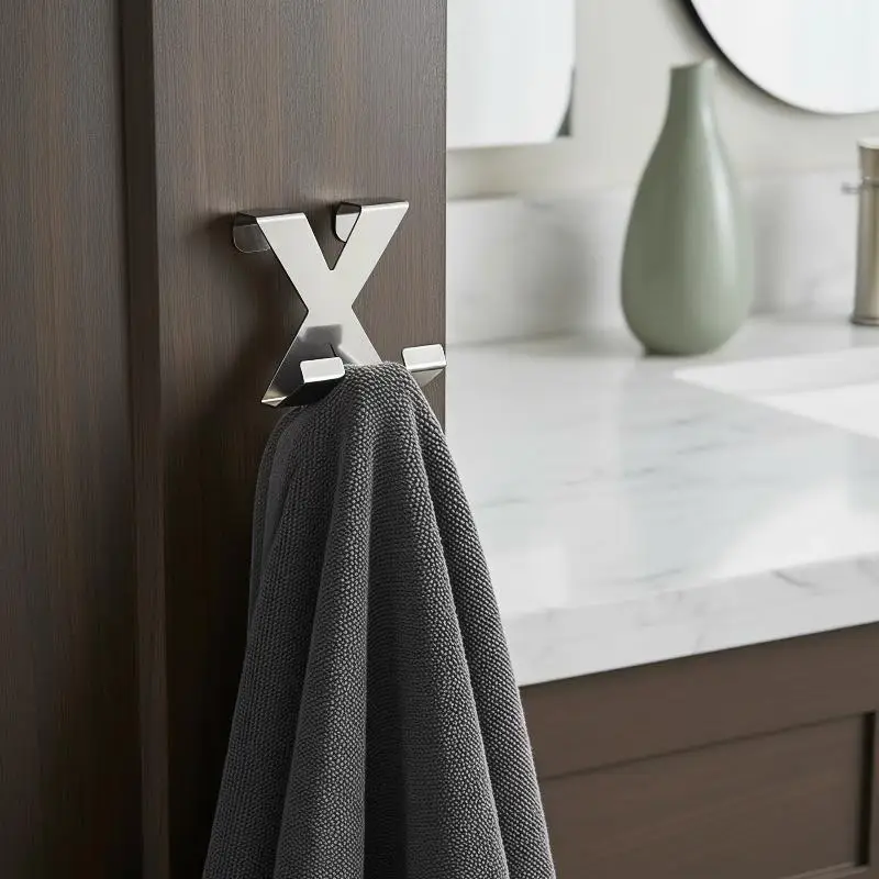 X-Shaped Kitchen Cabinet Rear Hook Stainless Steel Heavy Duty Hanger for Home Bathroom Coat Towel Utensil Organizer