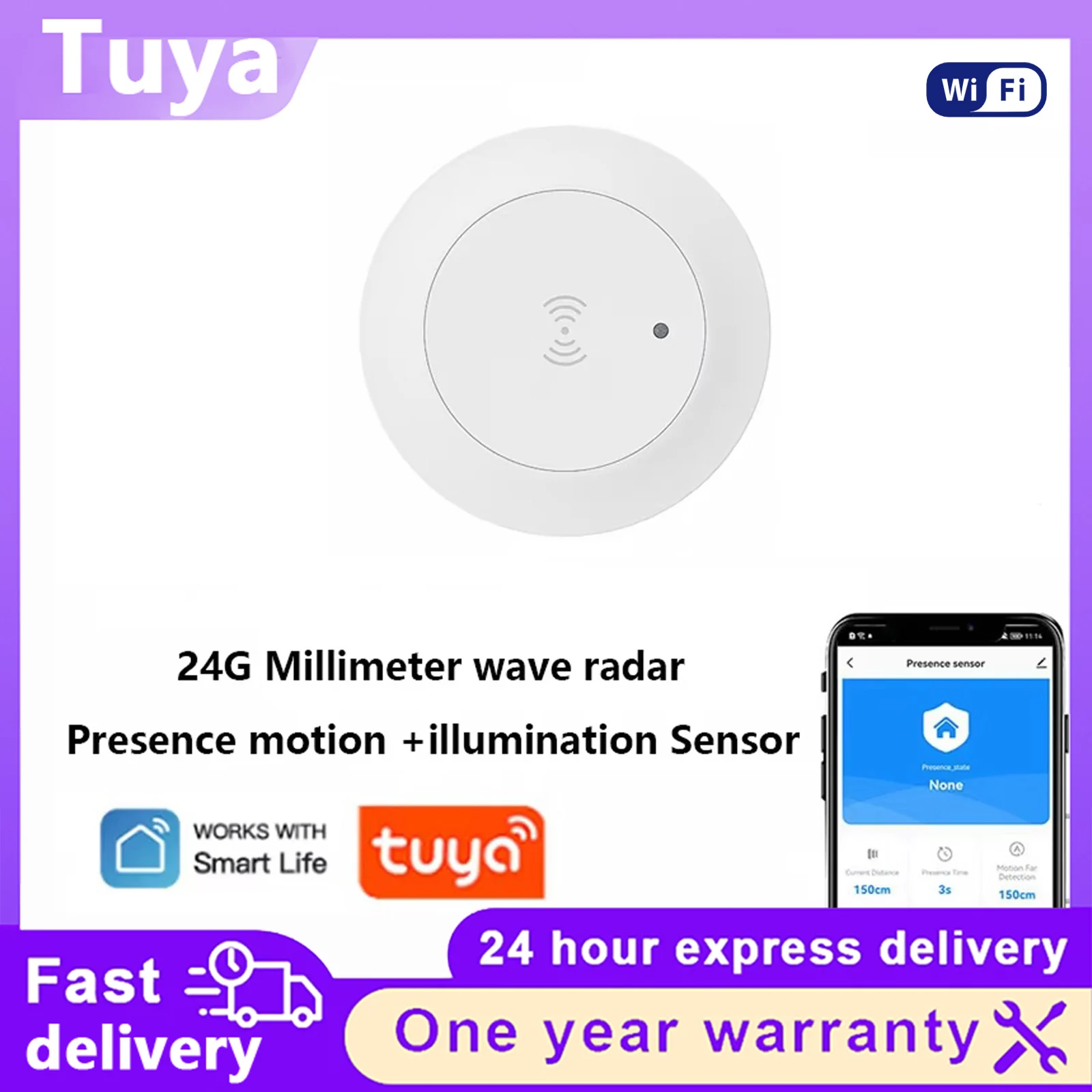 Tuya WiFi 24G Human Presence Motion Sensor Luminance Distance Detection Smart Life Microwave Radar Sensor