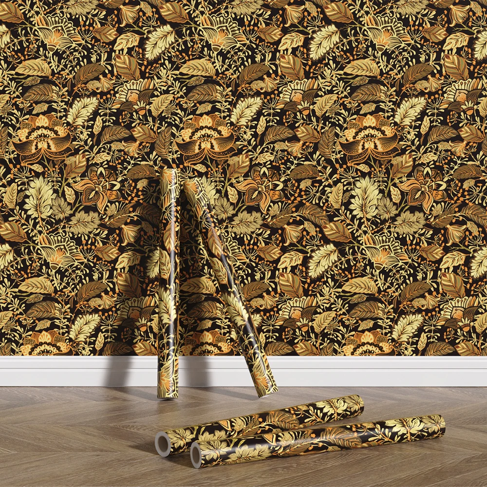 

Autumn Native Gold Leaves Removable Wallpaper Retro Yellow Laef Background Wall Peel And Stick Furniture Cabinet Contact Paper