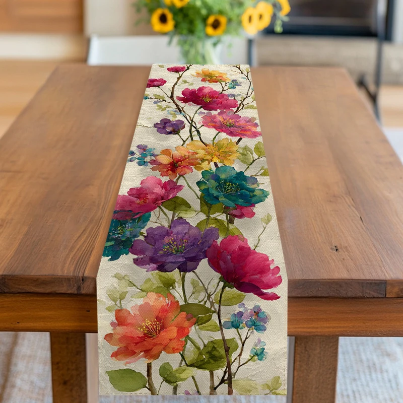 VIKAMA Watercolor Floral Pattern Table Runner for Spring And Summer Birthday Anniversary Decorative Dining Tablecloth