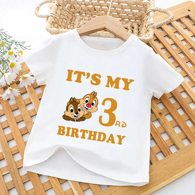 Chip and Dale Squirrel Cartoon Kids T shirt It's My 1 2 3 4 5 6 7 8 9 Years Birthday Baby Girls Clothes Children Boys T-Shirts