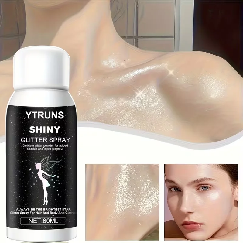 60 ml glinsterende glitterspray voor haar en lichaam, sneldrogend, hoogglans sprankelende gloed voor lippen, ogen, haar, voor muziekfestivals