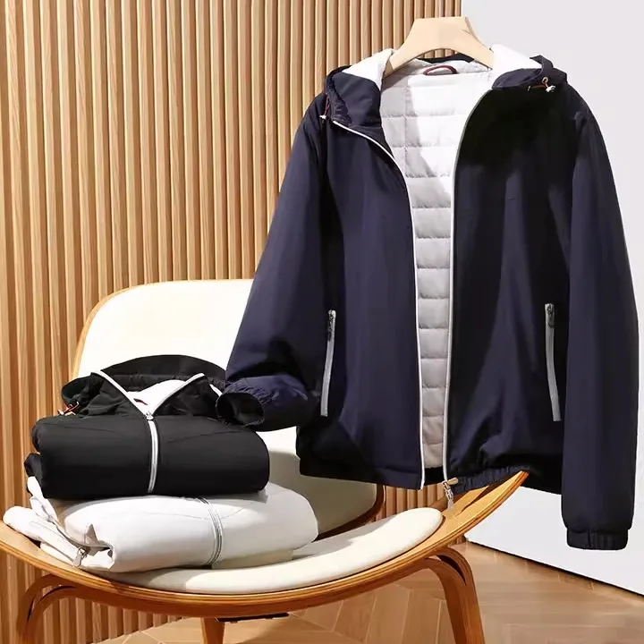 Jaet di cotone con cappuccio casual da uomo di fascia alta riempito di lana di seta per l'autunno e l'inverno Faionable Urban Sle Long Sve Zi...