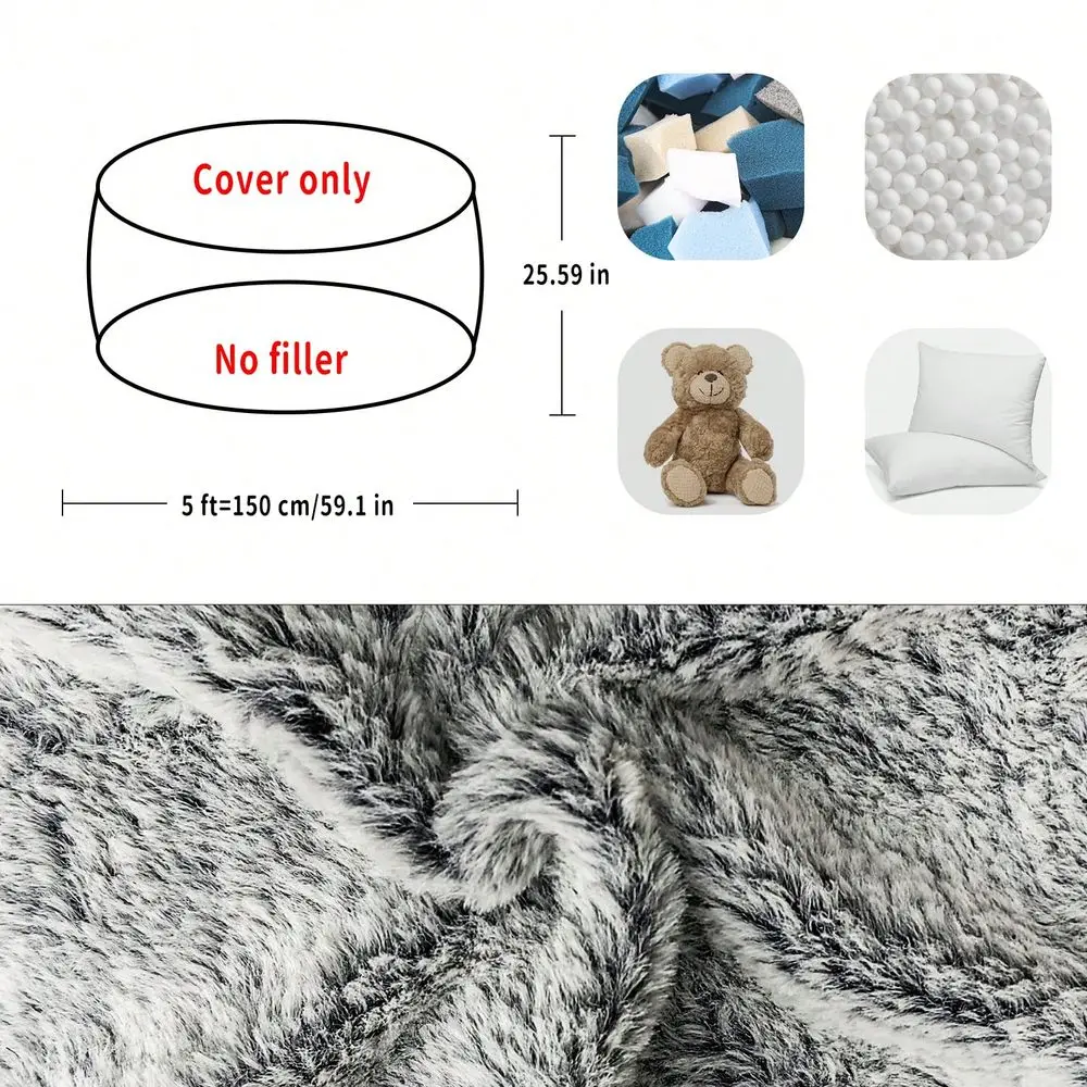 Filler Bean Bag Chair Cover Without Filler,Big Round Soft Fluffy PV Velvet Washable Bean Bag Lazy Sofa Bed Cover For Adults,Liv