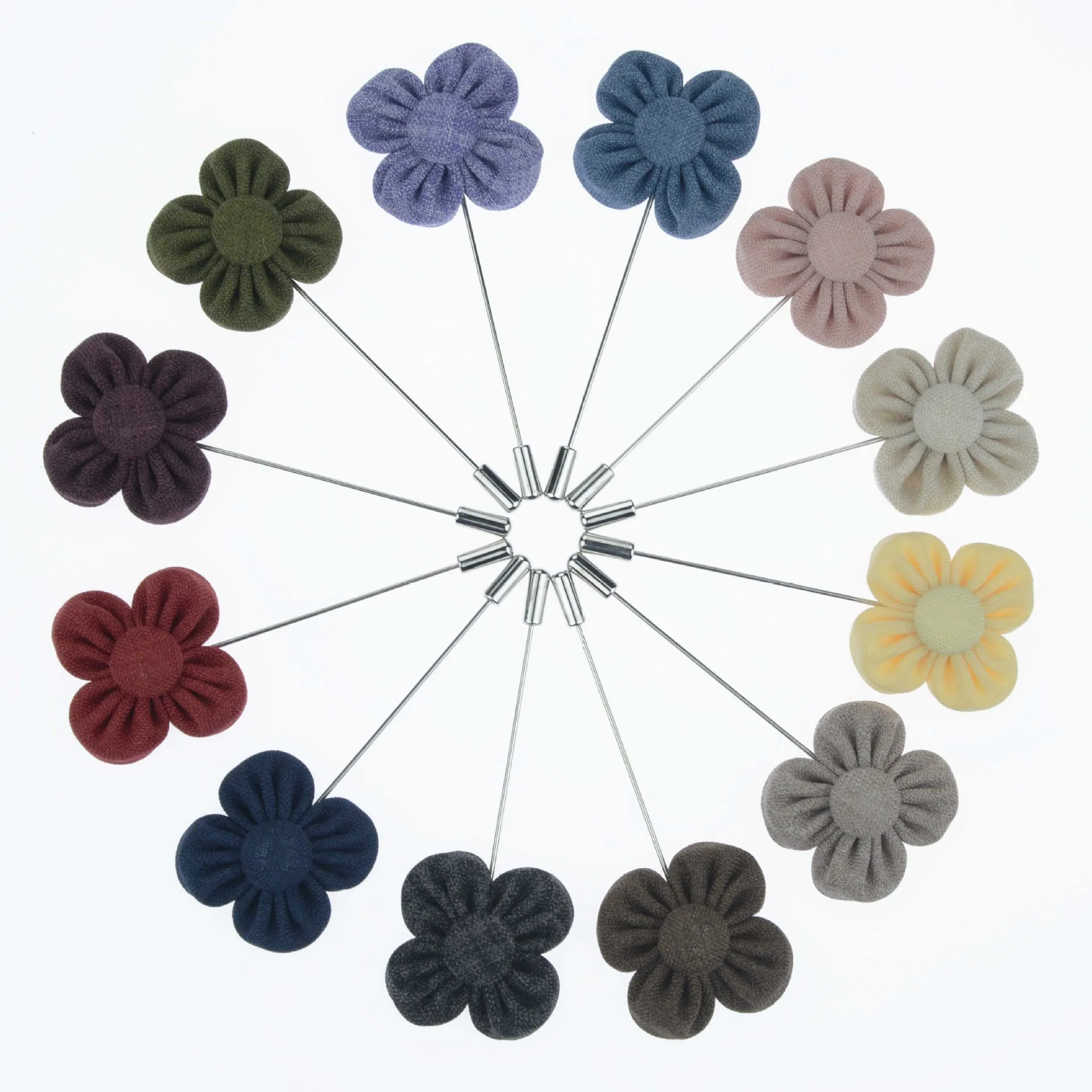 24 PCS/lot , 2024 Mens Fabric Flower Lapel Pins, Wedding Boutonniere, Suit Accessories