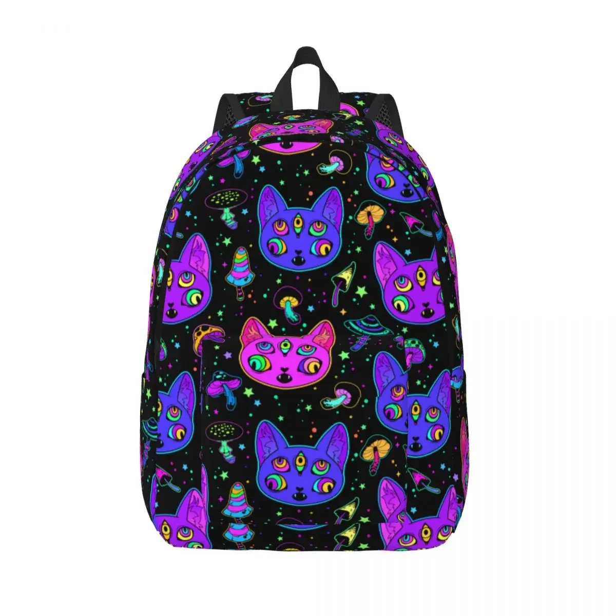 Psychedelic Cat for Teens Student School Bookbag Canvas Daypack Middle High College Lightweight Rucksack for Travel Hiking