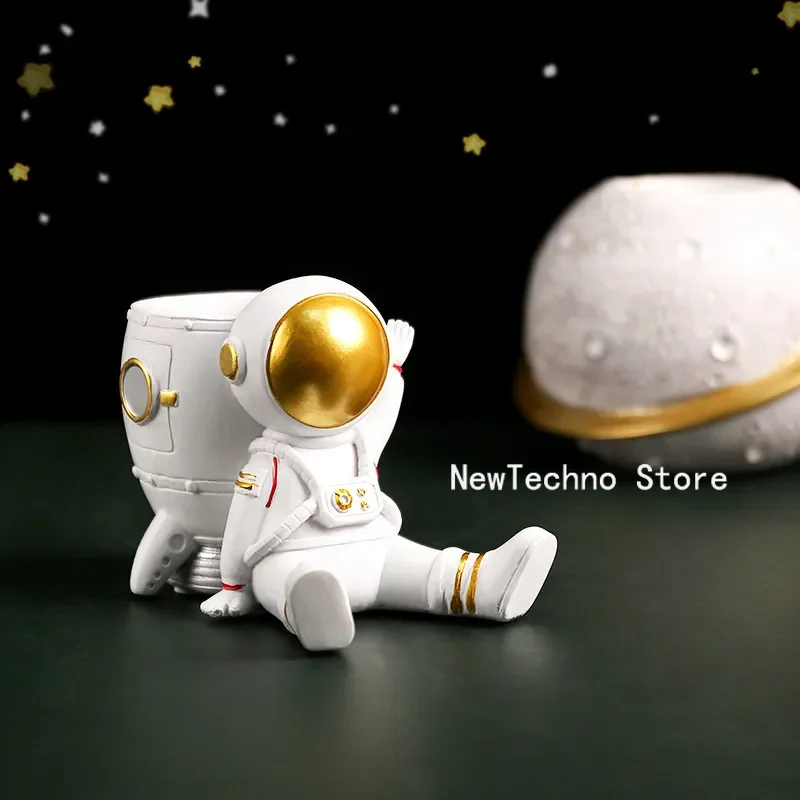 Imagem -04 - Astronauta Pen Holder Caneta Redonda Titular Lápis de Armazenamento Titular Estatueta Spaceman Estátuas Ornamento Maquiagem Brush Organizer Desk Decor