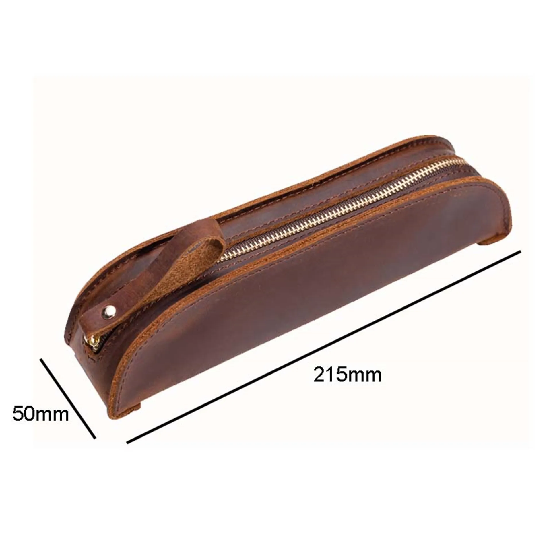 100% Genuine Leather Pencil Bag Zipper Bag Pen Storage Pouch Vintage Crazy Horse Leather Creative School Stationary Products