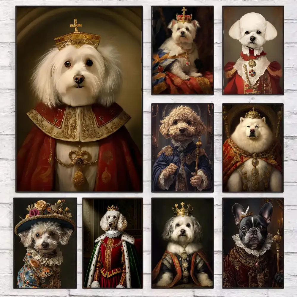 

Dog King Vintage Royal Portrait Poster Wall Art Sticky for Living Room Bedroom Office Hallway Bar Home Decor Gift Idea