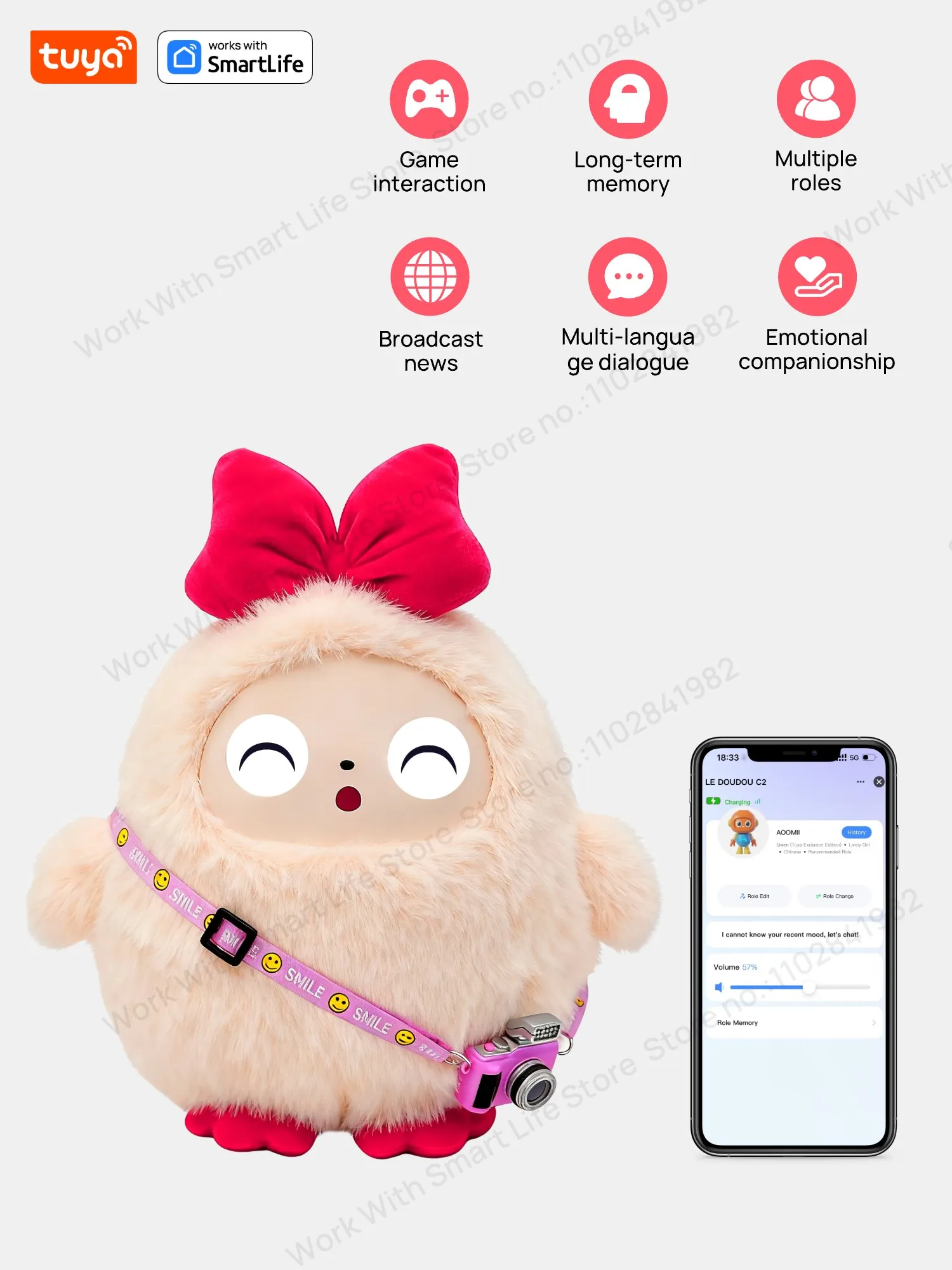 AI-knuffel met slimme stem en LED-ogen, interactieve metgezel voor kinderen/volwassenen ‌ Cadeau klaar Oplaadbaar E-Pet open plezier met Tuya-app - afbeelding 2