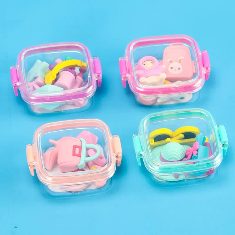 1 Pcs Eraser Set Creative Detachable Food Snack Lunch Box Eraser Set Play House Cartoon Student Prize Stationery Supplies