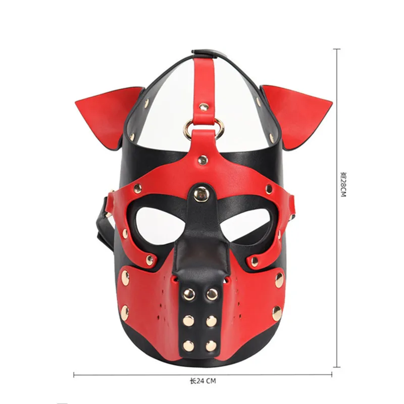 3D Gothic Punk Welpen Maske Fetisch Voll gesicht schwarz rot Hunde haube für Männer Frauen Halloween Karneval Party Cosplay Spiele Kostüm