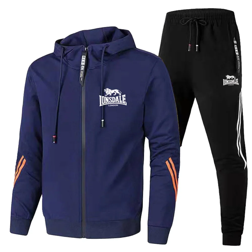 Lonsdale-Conjunto de deportes al aire libre para hombre, Sudadera con capucha de dos piezas con cremallera y Logo, ropa informal para correr al aire