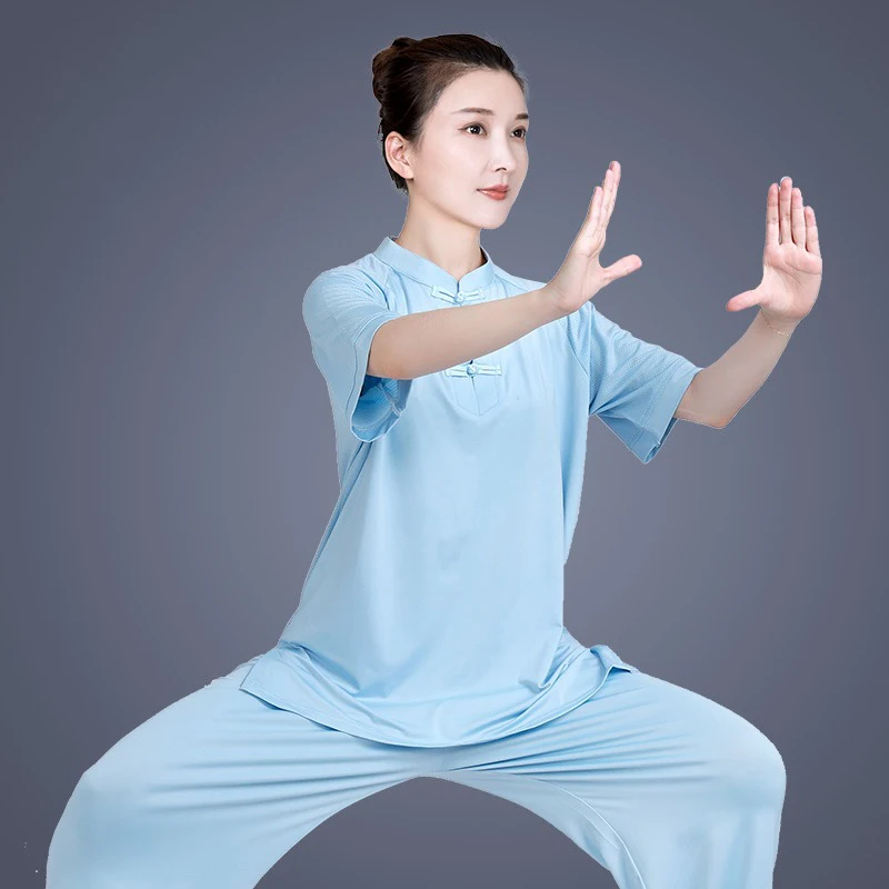 

Kun Master Ice Silk Mesh Kung Fu Uniform Martial Arts Tai Chi Clothing Short Sleeves Summer Chinese Traditional Clothes