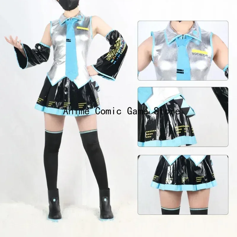 อะนิเมะ Miku คอสเพลย์ชุดวิกผมรองเท้า Headwear ชุด Miku สิทธิบัตรหนังฮาโลวีน Carnival Party เครื่องแต่งกายสําหรับผู้หญิง XXXL