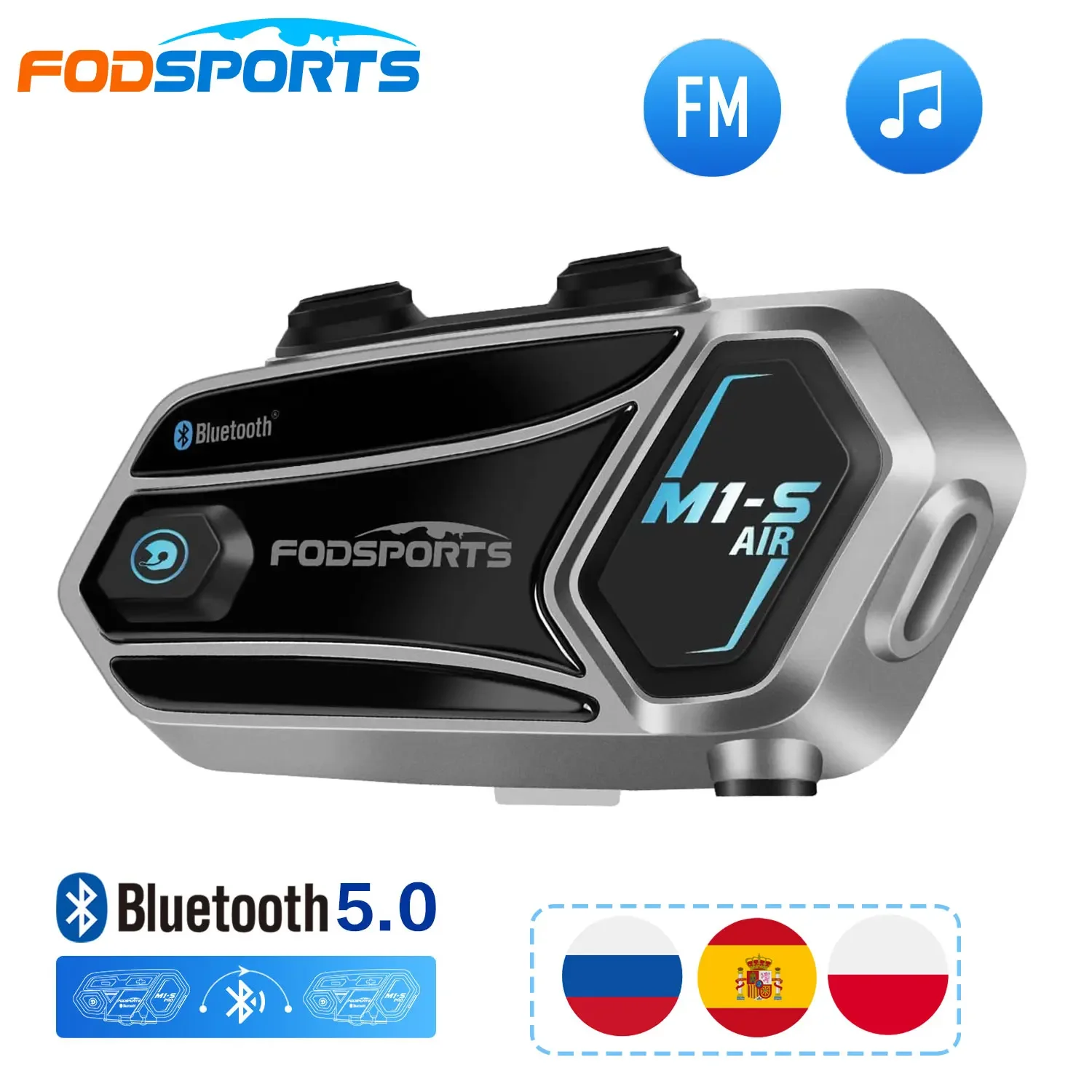 Fodsport-Oreillette Bluetooth M1S Air pour moto, fone de ouvidos bluetooth appareil de communication pour casque, intercom pour 2 motocyclistes, kit mains-libres avec partage de musique