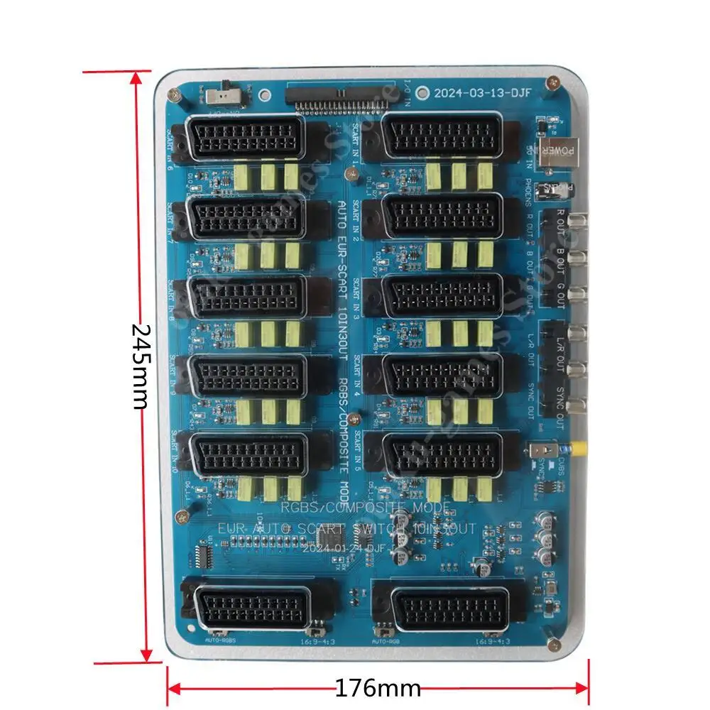 10 Input 3 Output Automatic switcher 10 way in SCART ( EUR ) and 3 way out ( 2*SCART European output + 1 RGBS RCA output)