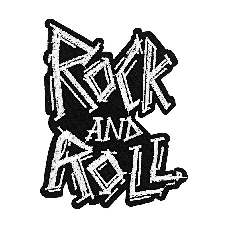 Rock Roll Embroidery Iron on Patches Punk Style Cloth Appliques Hard Rock Heavy Metal Music Emblem Black Skull Emblem for Jacket