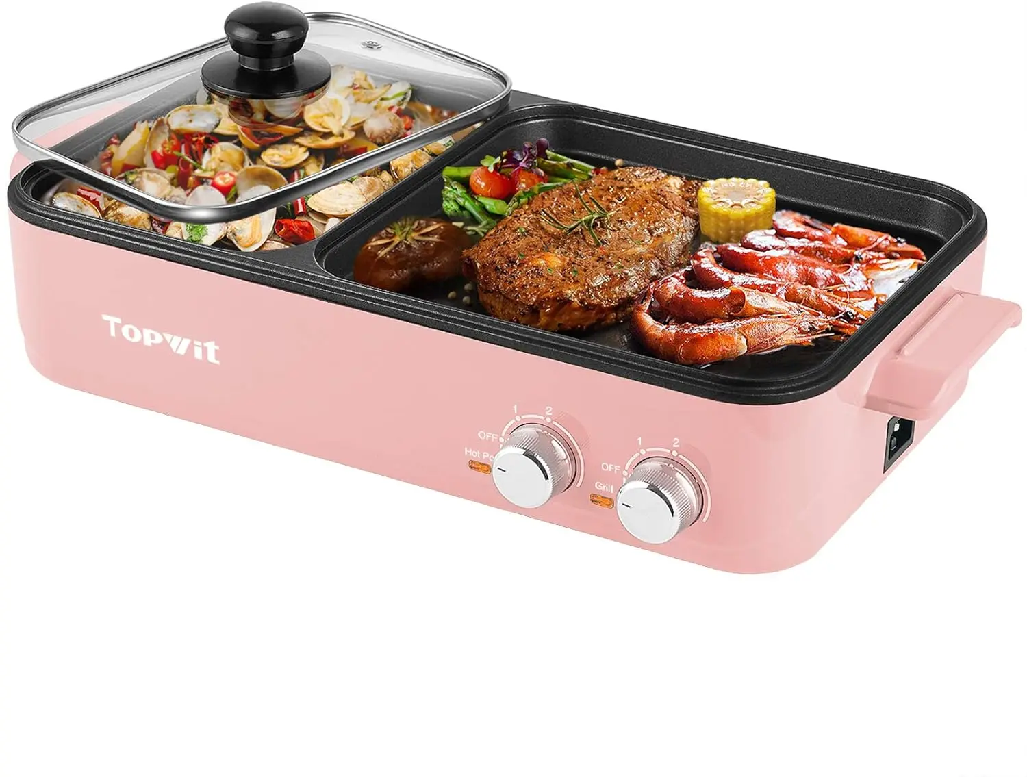 

Hot Pot Electric W/ Grill, 2 in 1 Indoor Non-stick for Steaks, Noodles, Simmer & Fry, Independent Dual Temperature Control,