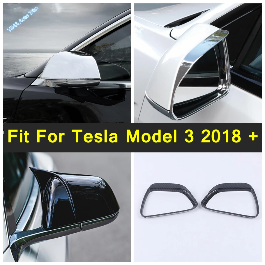 

Chrome Car Rearview Mirror Case Rainproof Eyebrow Rain Protector Cover Trim For Tesla Model 3 2018 - 2021Exterior Accessories