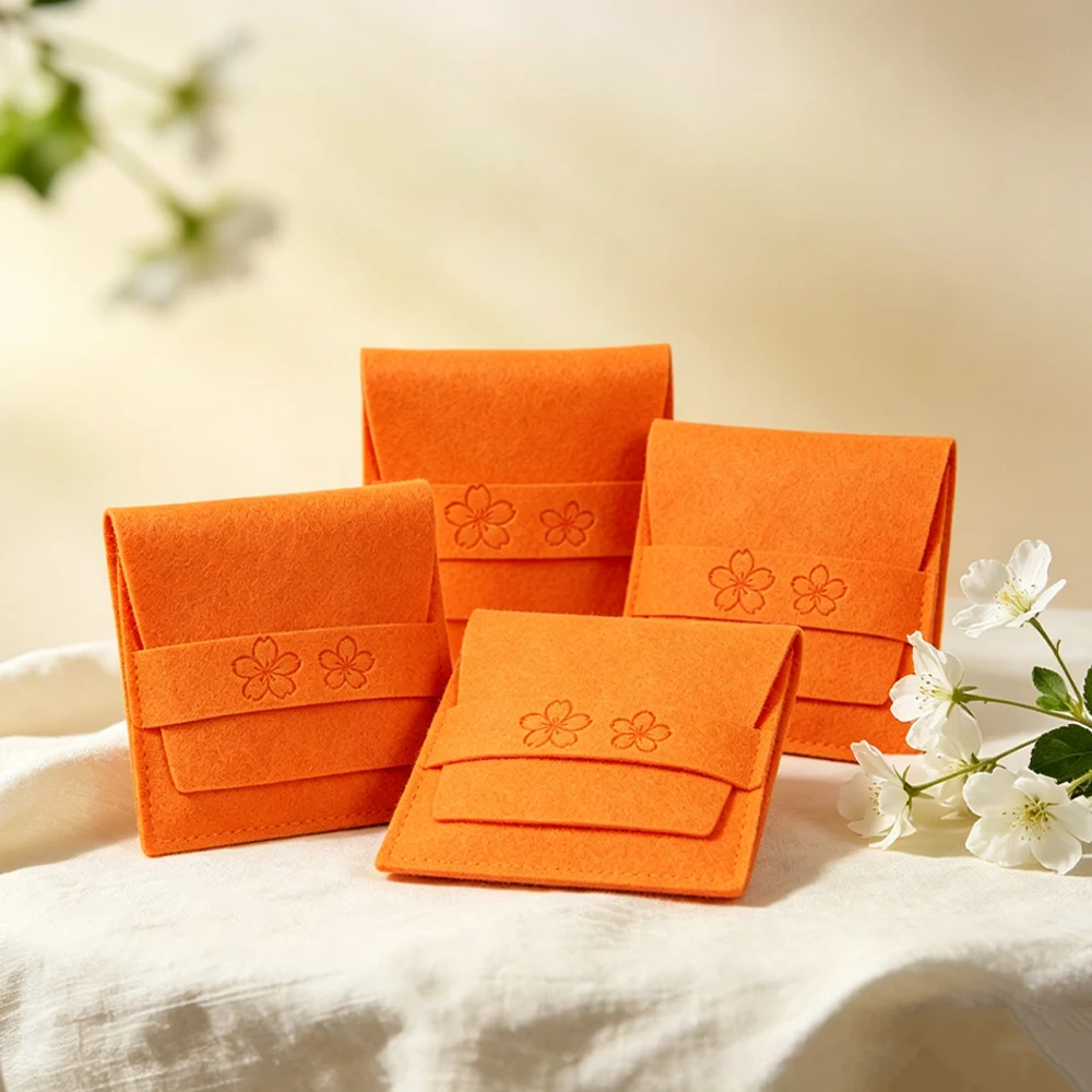 

50/100Pcs Microfiber Custom Jewelry Packaging Pouch Deboss Logo Print Suede Orange Jewellry Gift Bags Perfume Cosmetic Storage
