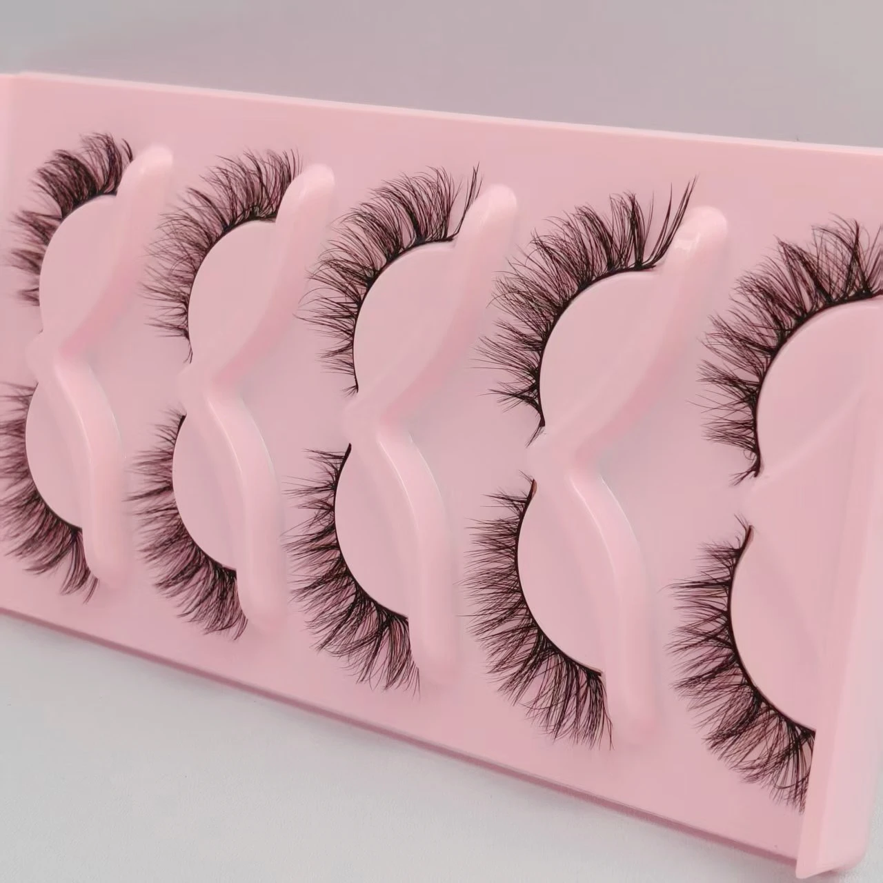 5 Pairs Asian Mixed Style False Eyelashes, One-Piece Black Stem, European and American Fishtail Dense Fox Eye Lashes