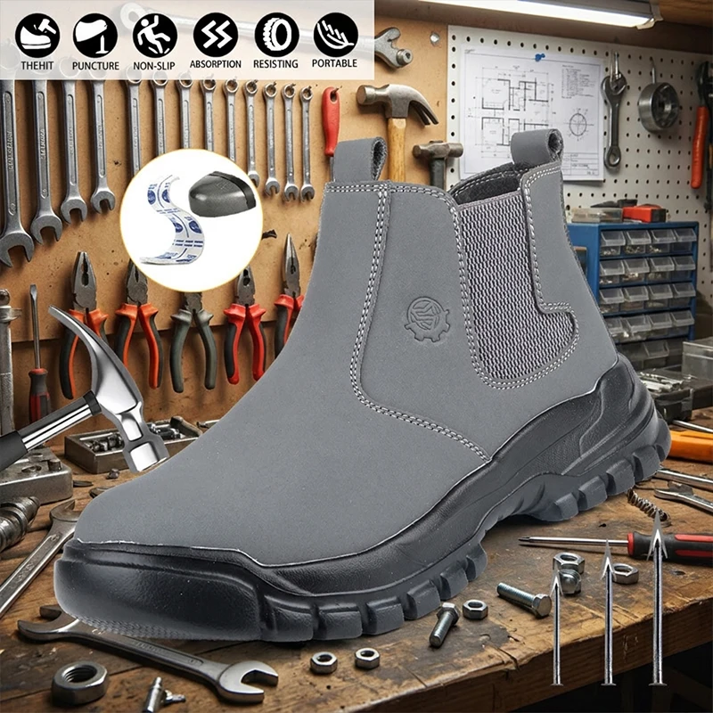 Men Women Steel Cap Kevlar Sole EVA Foam Microfiber Leather Puncture Proof Quick Wear Work Boots for Factory Safety shoes