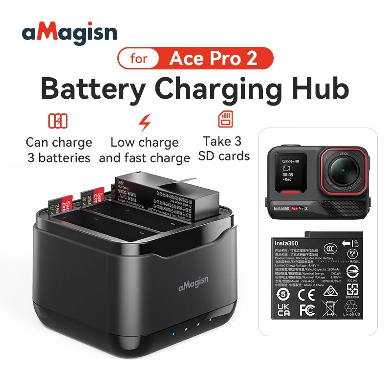 aMagisn For Insta360 AcePro2 Battery Charger, Charging Dock, Storage Case Accessories