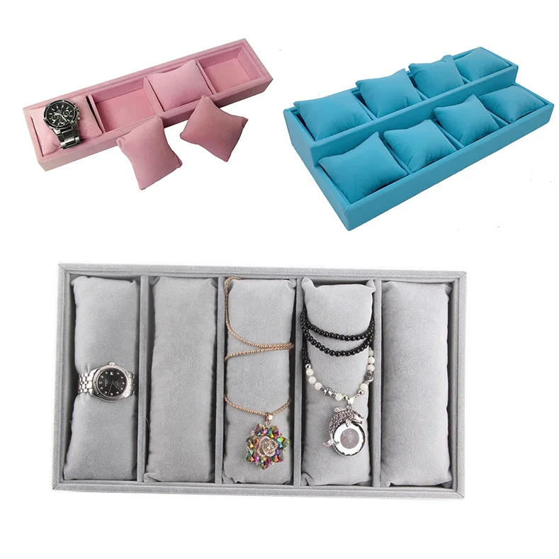 

Velvet Watch Tray Bracelet Display Organizer Bangle Stand Jewelry Display Pillow Holder 4/8/12 Grids