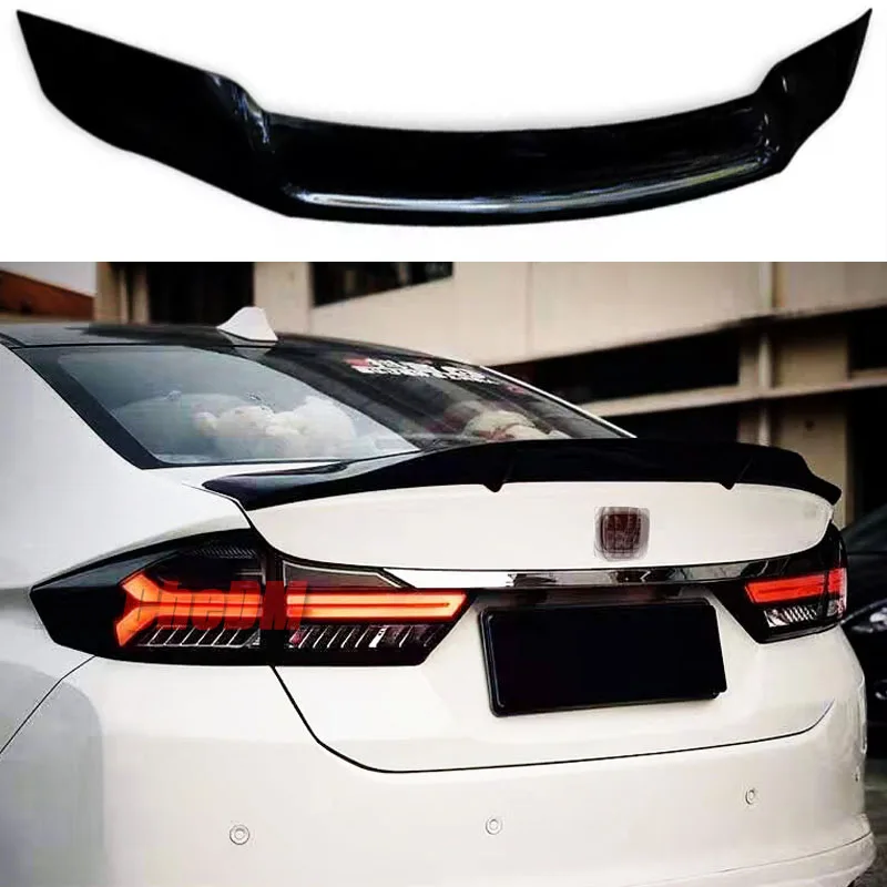 Car Trunk Spoiler Carbon Fiber Pattern ABS Auto Rear Trunk Wing R Style Refit Accessories Spoiler For Honda City 2015 - 2018