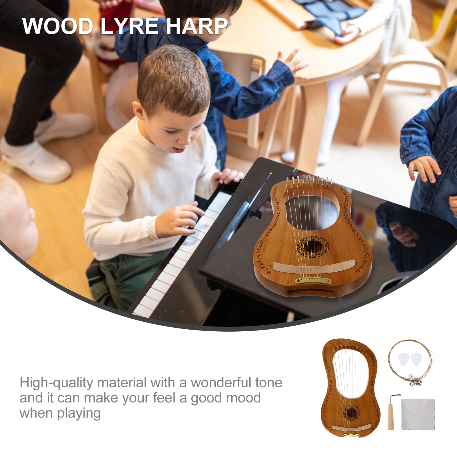 

1 set 1 Set Of 10 String Solid Wood Harp Musical Instrument With Extra Strings For Adults Ancient Style Lyre Handheld String