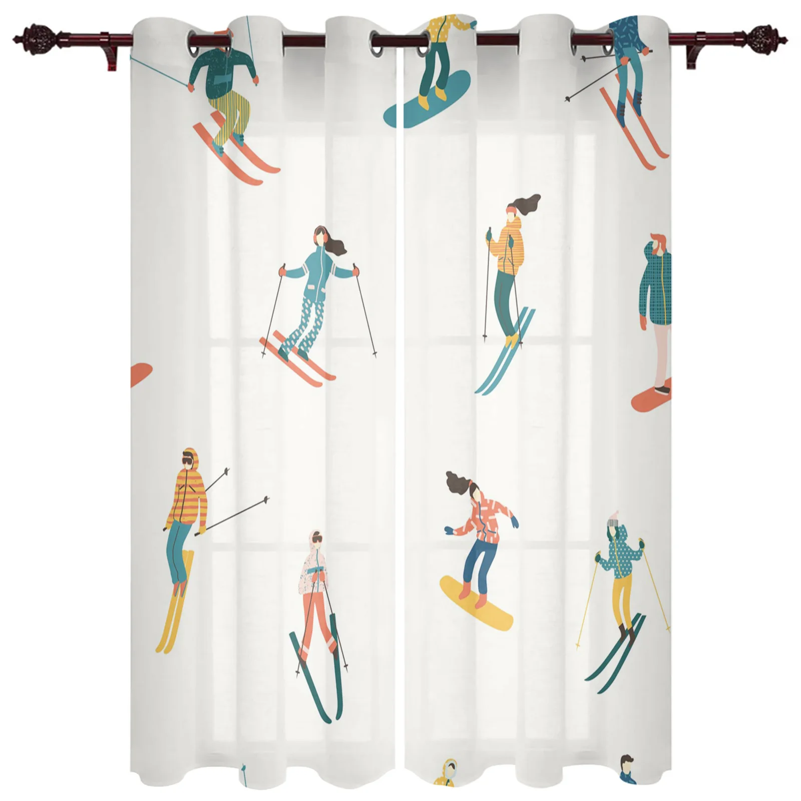 Skiing Woman Man Line Sport Window Curtains In The Living Room Kitchen Window Curtains Drapes Printed Window for Bedroom