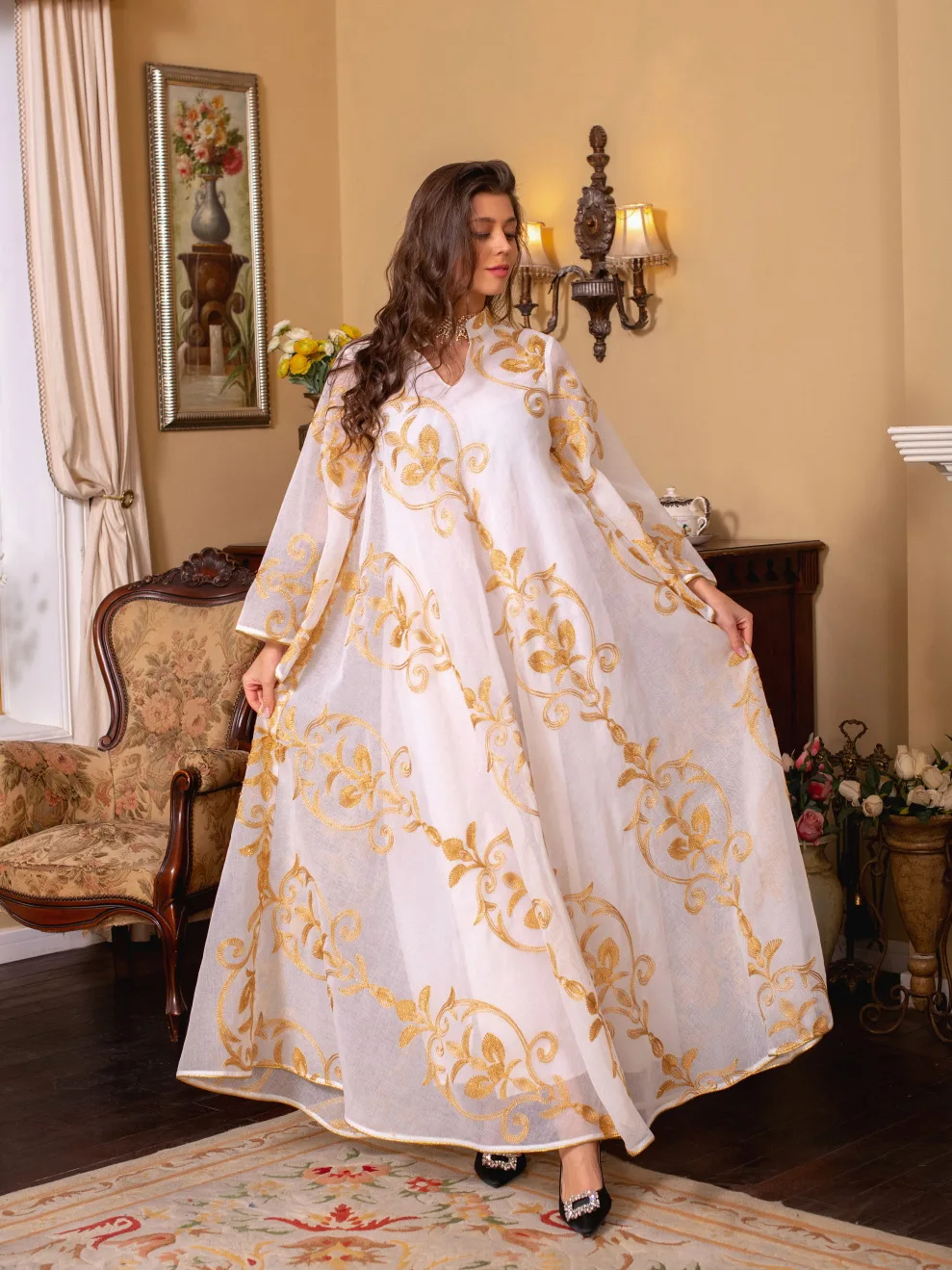 Ramadan Robe Dresses For Women 2023 Elegant Long Sleeve Embroidery Evening Party Dubai Abaya Muslim Casual Dress