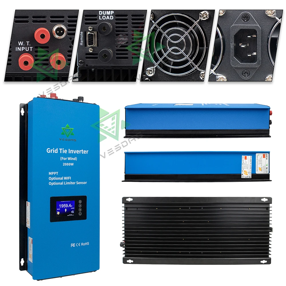 1000W 2000W Wind MPPT Power On Grid Tie Inverter With Limiter Sensor Pure Sine Wave 110V 220V For 24V 48V Wind Turbine Generator