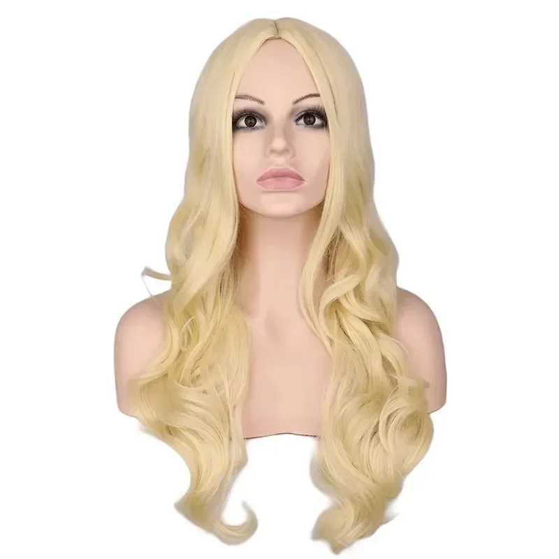 QQXCAIW Parrucca Ondulata Lunga Naturale Parrucca Sintetica Bionda Barbi Costumi di Halloween Per Adulti Parrucche Delle Donne Per Le Donne Parrucche Del Partito Del Costume