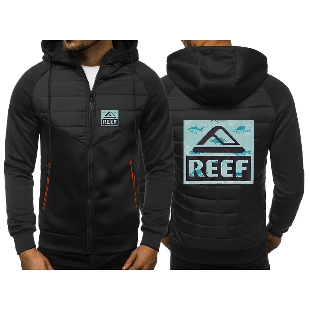 

REEF Logo 2024 Mens Autumn and Winter Classics Patchwork New Three Color Hooded Cotton Padded Clothes Keep Warm Coats