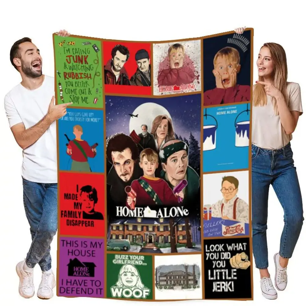 بطانية Home Alone - رمي ناعم مريح يتميز بمشاهد أفلام مميزة مع Kevin and Burglars، مثالية لليالي الفيلم، Chr