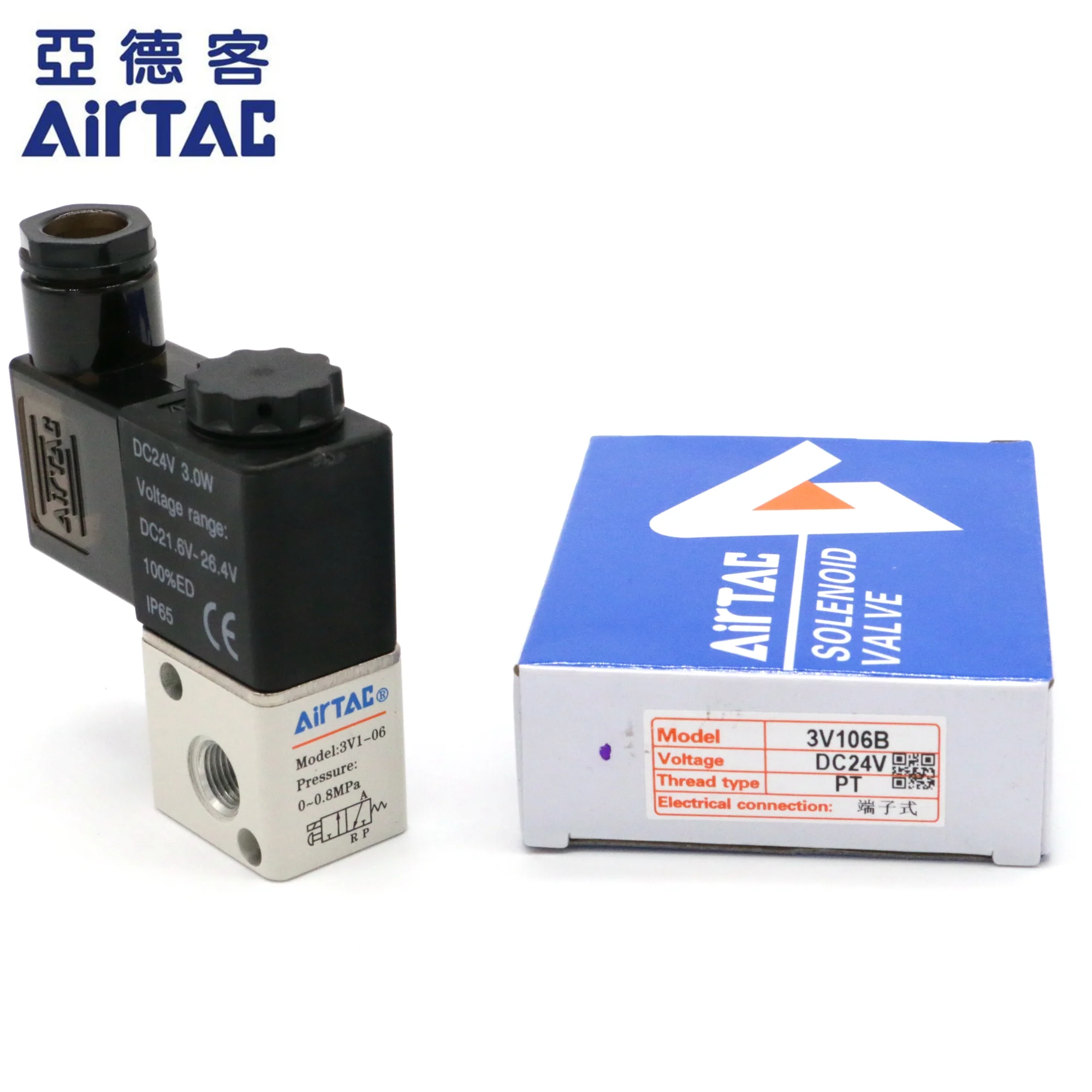 AIRTAC Electrical Solenoid Valve 12V 3V1-06 220VAC PT1/8 3/2 Way Normally Closed CE