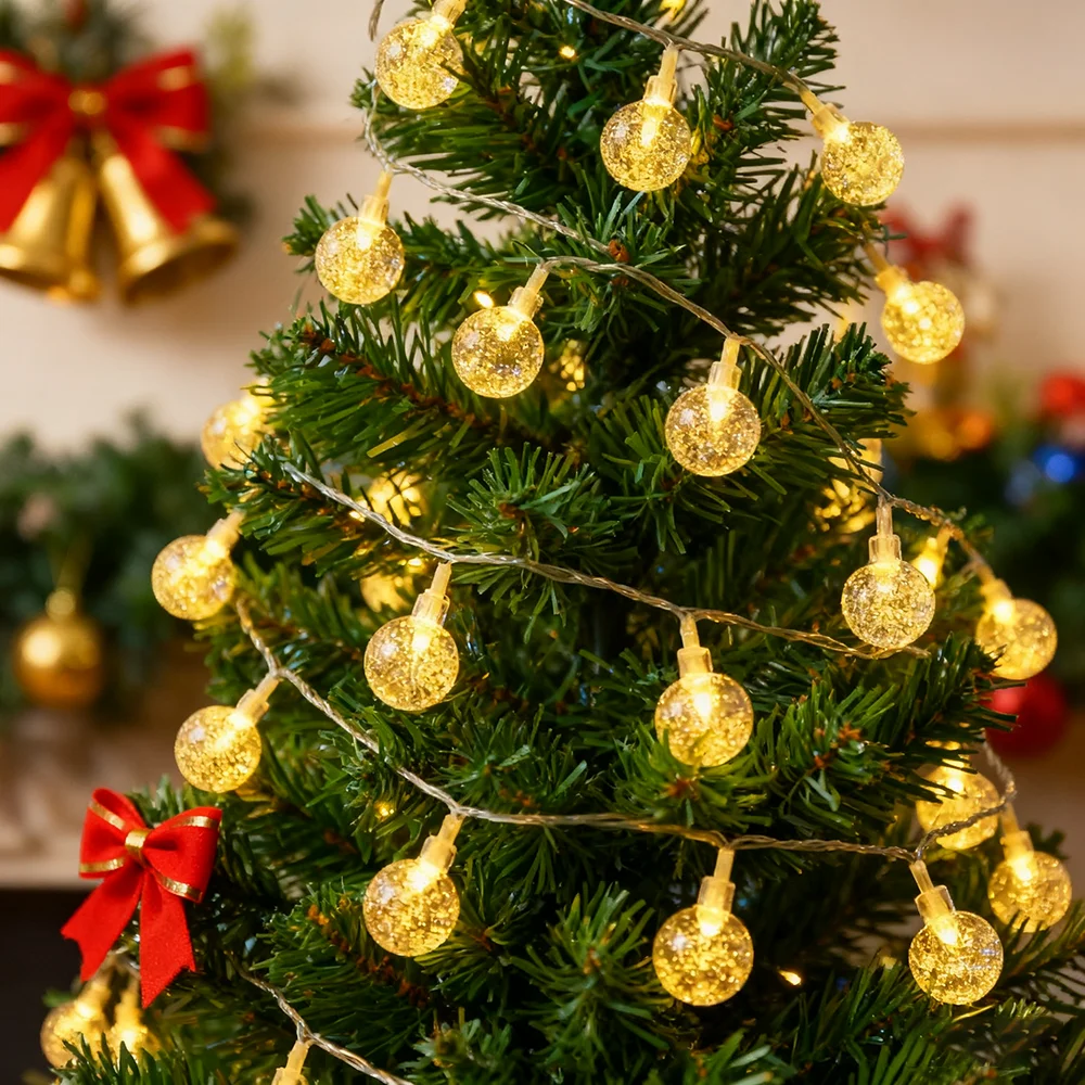 Bola alimentada por batería impermeable de 3M-10M, 20/40/80LED, luces de cadena, luces decorativas, adornos navideños (batería no incluida)