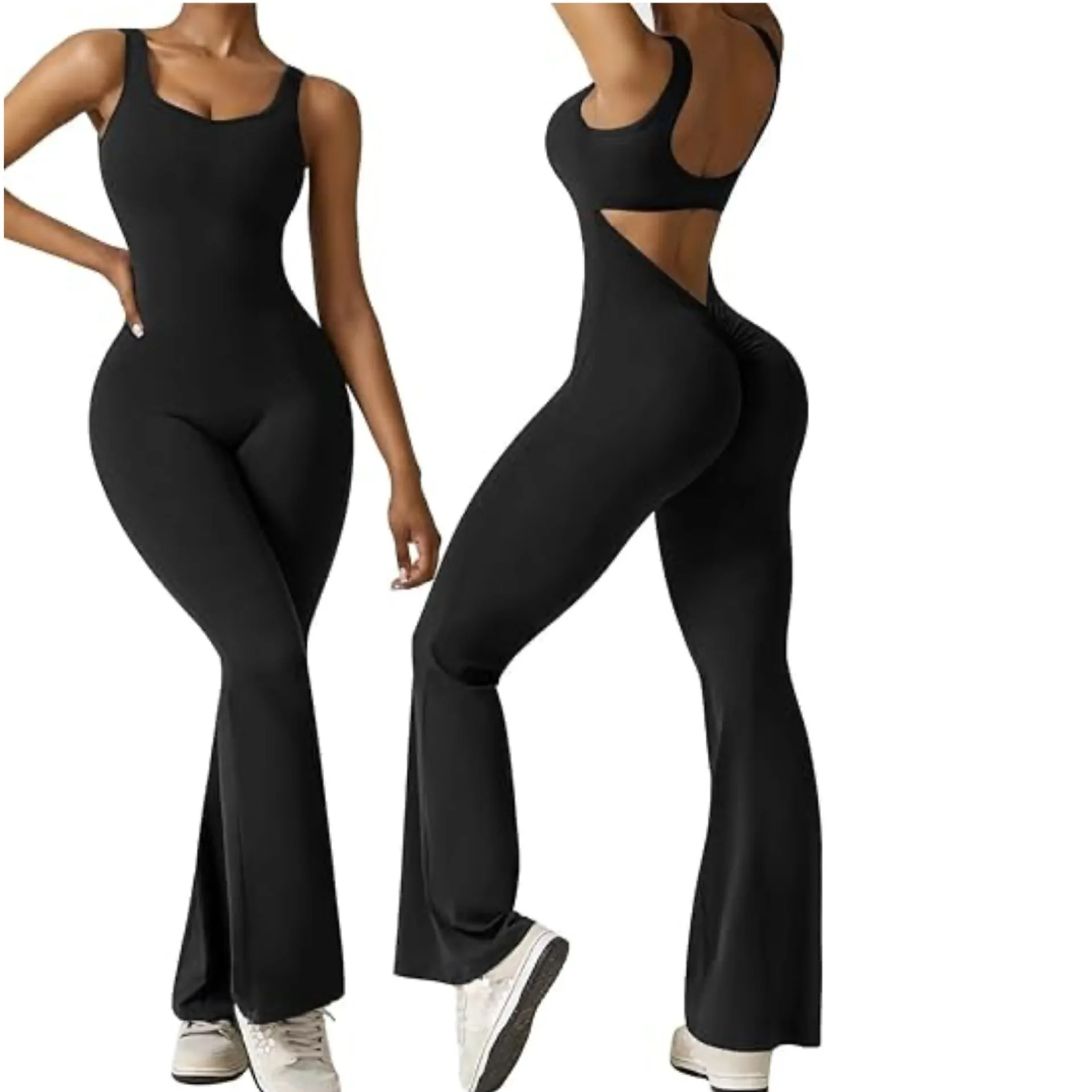 

Women's Sexy Hottie Style Slim Backless Pleated Jumpsuits One-piece Suit Sports Fitness Yoga Bodycon Sleeveless Jumpsuit Female