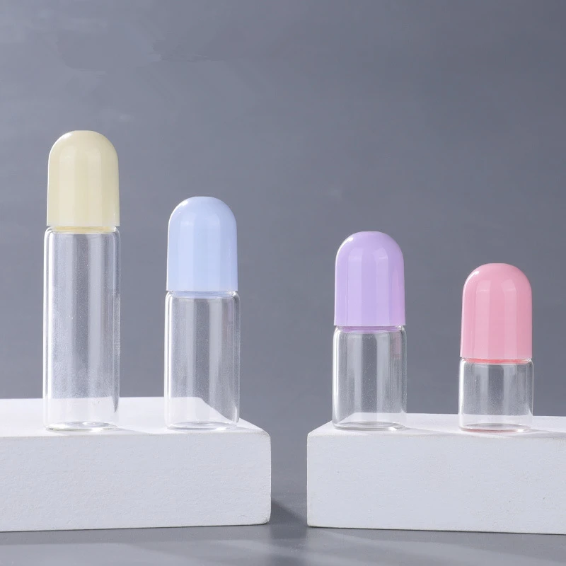 300pcs 1/2/3/5ml Roller Bottles Empty Clear Bottle With Roll On Ball Empty Cosmetic Essential Oil Vial Transparent Glass Tube