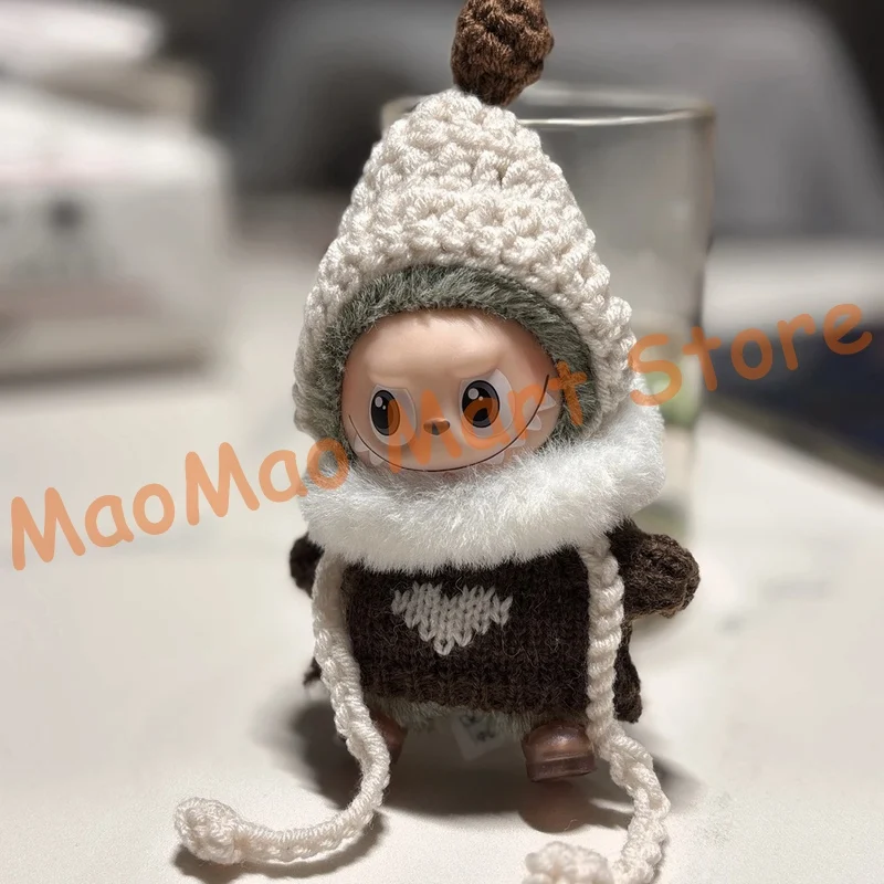 الملابس ل 4.0Labubu لطيف القط مخلب محبوك ملابس دمى مجموعة 10 سنتيمتر استبدال الزي مع محبوك قبعة سترة كومبو الرمز السري