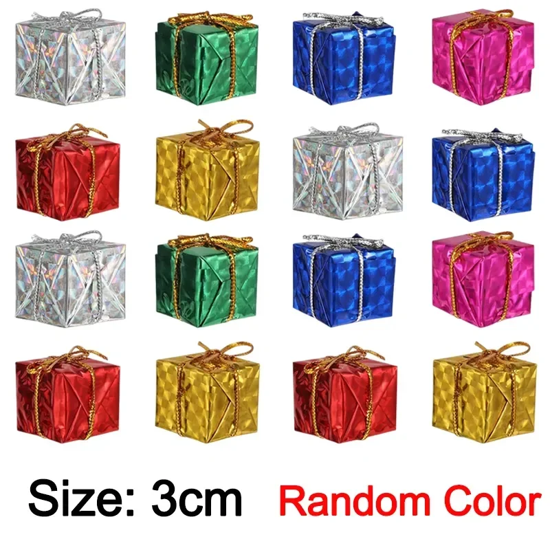 3cm 12pcs/lot Mini Christmas Ornaments Foam Present Box Xmas Tree Hanging Pendant Multicolor New Year Party Decoration Supplies