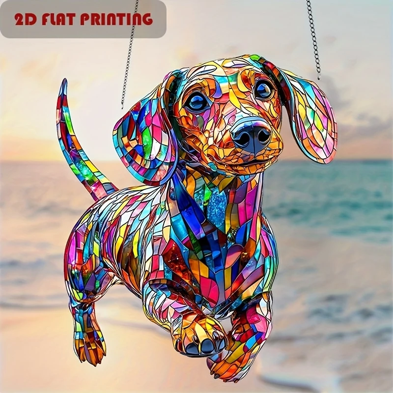 1 Stück 2D Niedlicher Hund Sonnenfänger Tierliebhaber Acryl-Deko Garten Terrasse Schlafzimmer Wohnzimmer Einzigartige Heimdekoration Geschenk Kunstwerk