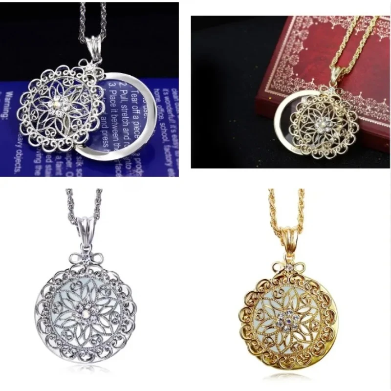 

3x Special Design Necklace Magnifier Vintage Chain Magnifying Glass Necklace Pendant Gift Metal Antique Gift Loupe Helping Hands